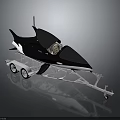 Modern Black Streamlined Jet Boat With Transparent Canopy And Silver Trailer 3d model