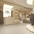 Modern Clothing Store Interior With Display Racks Hanging Clothes And Green Plants