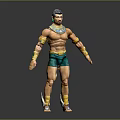 Muscular Male Character 3D Model With Green Shorts Gold Arm Bands And Blue Neck Ornament