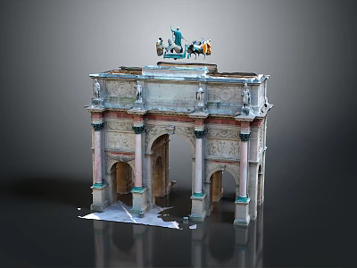 Classical Triumphal Arch Structure With Arched Doorways Stone Columns And Top Statues 3d model