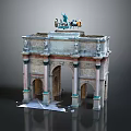Classical Triumphal Arch Structure With Arched Doorways Stone Columns And Top Statues
