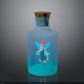 Blue Glass Bottle With Cork Stopper And Fairy Illustration Design