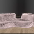 Pink Fluffy Single Sofa With Gold Side Table Dried Flowers And Warm Yellow Light Projection On Wooden Floor