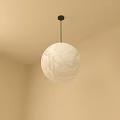 White Spherical Pendant Light With Moon Like Texture Hanging From Ceiling In Beige Room 3d model