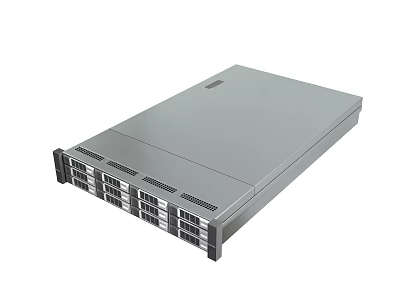 Rackmount Server with Gray Enclosure Featuring Multiple Drive Bays and Ventilation Slots 3d model