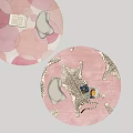 Pastel Pink Round Carpet With Circular Patterns Leopard Print And Decorative Items Cards
