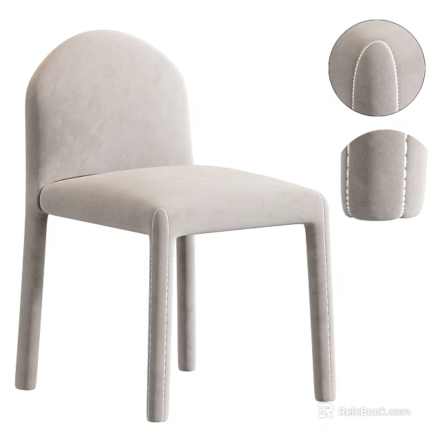 Light Gray Velvet Leisure Chair With Arched Back And Stitched Details 3d model 