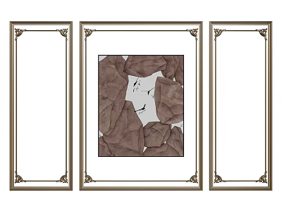 Three Ornate Plaster Moulding Frames With Central Rock Bird Painting 3d model