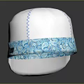 White Fabric Hat With Blue Zigzag Stitch And Decorative Pattern Band 3d model