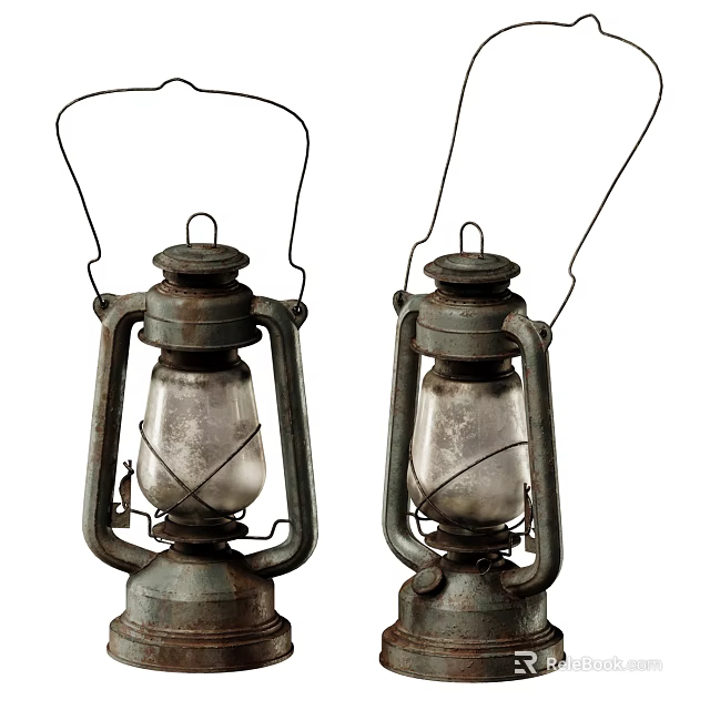 Vintage Metal Lanterns with Glass Shades and Rustic Design for Home Decor 3d model 