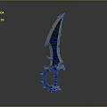 Fantasy Decorative Sword With Blue Glowing Runes Red Handle And Spiked Design