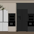 Modern Kitchen Refrigerator Cabinet With White And Dark Cabinets Built In Oven And Microwave