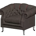 Dark Gray Leather Tufted Armchair With Curved Arms Red Stitching And Wooden Legs