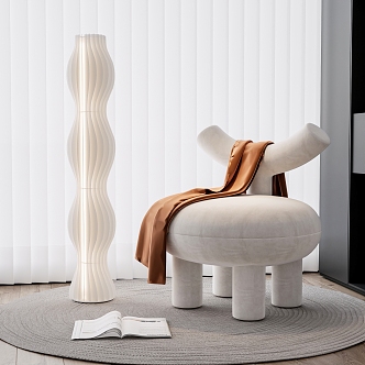 Cream Leisure Chair Single Chair Floor Lamp Art Floor Lamp Book Carpet Wood Floor 3d model