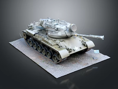 Vintage Military Tank Model with Numbered Markings Extended Cannon on Gray Display Stand 3d model