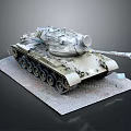 Vintage Military Tank Model with Numbered Markings Extended Cannon on Gray Display Stand