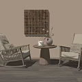 Cozy Rocking Chairs with Wooden Patchwork Art Round Table Vase Flowers Beige Wall Wooden Floor
