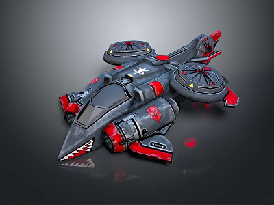 Futuristic Sci Fi Hovercraft With Dual Rotors Shark Mouth Design And Red Accents 3d model