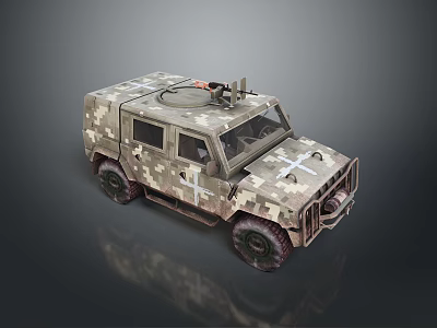 Military Tank With Camouflage Paint Cross Markings And Top Mounted Weapon 3d model