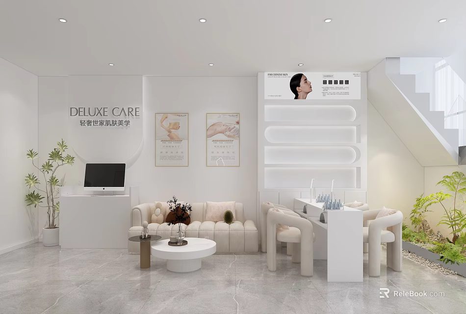 Deluxe Beauty Care Salon With Modern Interior Facial Hand Treatment Tables Sofa 3d model 