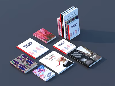 Colorful Book Magazines With Various Cover Designs And Stacked Display Arrangement 3d model