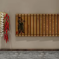 Traditional Wall Hangings with Bamboo Panels Figure Design and Hanging Chilies Garlic Decor
