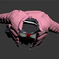 Pink Puffer Jacket Outfit with Red Tie and Blue Pleated Skirt Casual Style