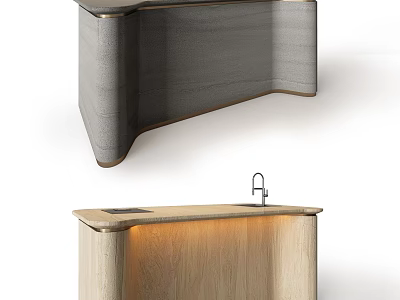 Sleek Modern Bar Counter Design With Gray Wood Surface And Under Lighting Faucet 3d model