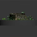 Tree Stump Decorative Display With Circular Base And Lush Green Plants