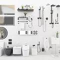 Modern Bathroom Suite with Toilet Sink Mirror Shower Fixtures and Shelf