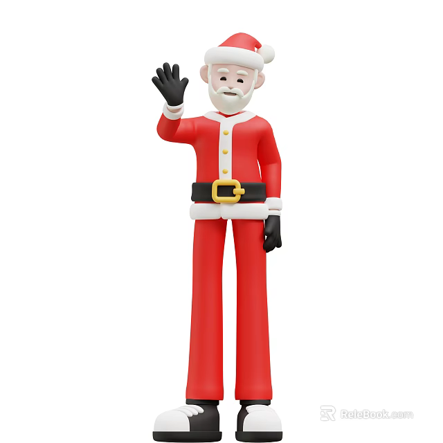 Game Movie Character Santa Claus In Red Outfit With White Beard Santa Hat Waving Hand 3d model 