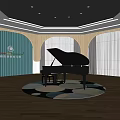 Elegant Kindergarten Interior With Arched Windows Piano Wooden Floor And Ceiling Design