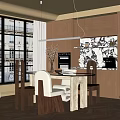 Modern Restaurant Interior With Open Design Dining Table Chairs And Large Windows 3d model