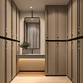 Modern Wooden Numbered Lockers With Mirror Countertop And Green Plant Decor