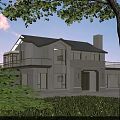 Two Story Detached Villa With Light Exterior Gray Roof Glass Railing Balcony And Greenery Surroundings