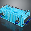 Large Blue Industrial Mechanical Equipment Featuring Control Panels And Pipe Structures 3d model