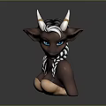 Cow Like Character With White Horns Braided Hair And Blue Eyes 3D Sculpture