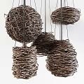 Natural Dark Brown Twig Woven Round Chandeliers With Intricate Woven Texture Hanging
