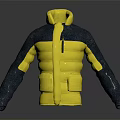 Yellow And Gray Puffer Jacket With Stand Up Collar And Multiple Pockets 3d model
