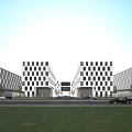Modern Office Buildings With Glass Curtain Walls Green Lawn And Outdoor Space