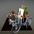 Single Sofa With Wooden Frame Small Table Potted Plants Easel And Bicycle On Rug