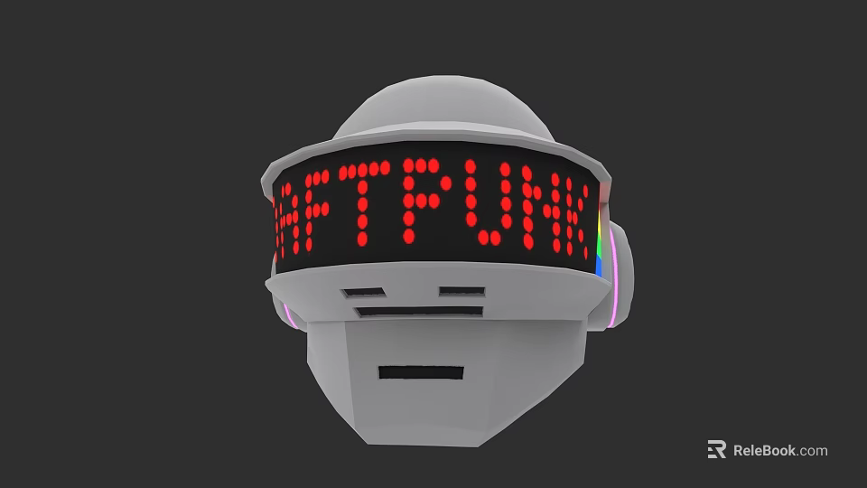 Game Movie Character White Helmet with Red LED Cyberpunk Display and Colorful Accents 3d model 