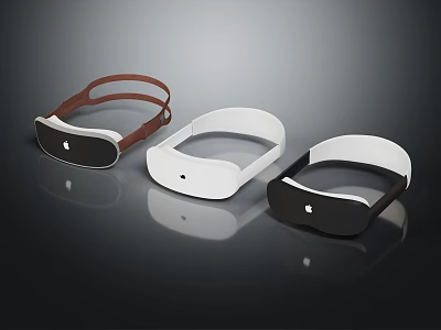 Three Stylish VR Headsets Featuring Brown White Black Hues And Sleek Headband Design 3d model