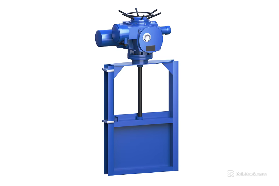 Industrial Equipment Blue Electric Sluice Gate Valve Featuring Motorized Actuator And Handwheel 3d model 