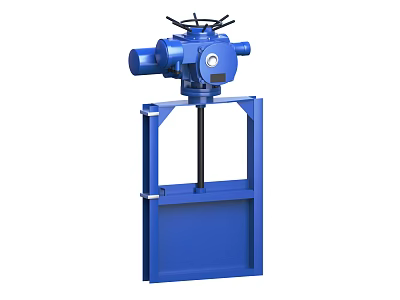 Industrial Equipment Blue Electric Sluice Gate Valve Featuring Motorized Actuator And Handwheel 3d model