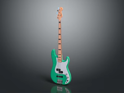 Stylish Green Electric Bass Guitar With Sleek Body And Chrome Hardware 3d model