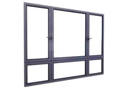 Modern Casement Windows With Black Metal Frame And Transparent Glass Panels 3d model
