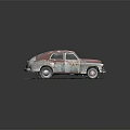 Rusty Old Vintage Car With Red And White Body On Grass Surface