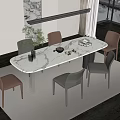 Modern Dining Table Set with Six Chairs Marble Top and Decorative Vase 3d model