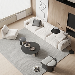 Modern Sofa Coffee Table Three-Person Sofa Single-Person Sofa Casual Chair Coffee Table Floor Lamp 3d model